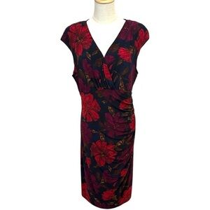 Lauren‎ Ralph Lauren Dark Floral Empire Ruched Dress 18 Career Event Purple